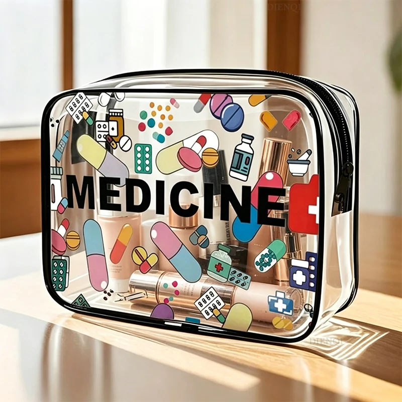 Clean Large Capacity Medicine Cosmetic Bag for Women Clear PVC Waterproof Toiletry Pouch Portable Travel Organizer Makeup Bags