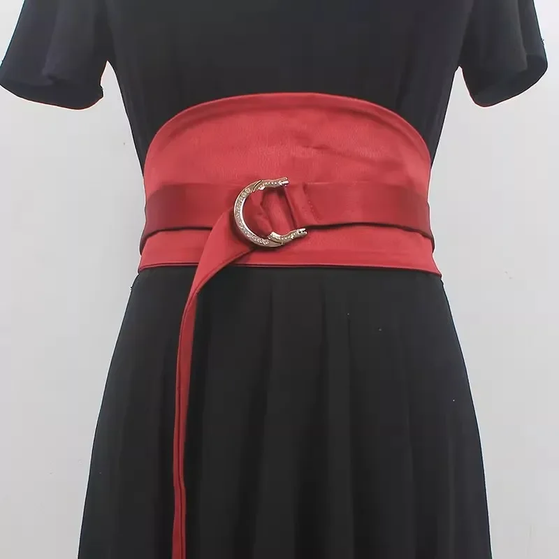 

Women's Fashion Elastic Satin Cummerbunds Female Dress Corsets Waistband Belts Decoration Wide Belt R174
