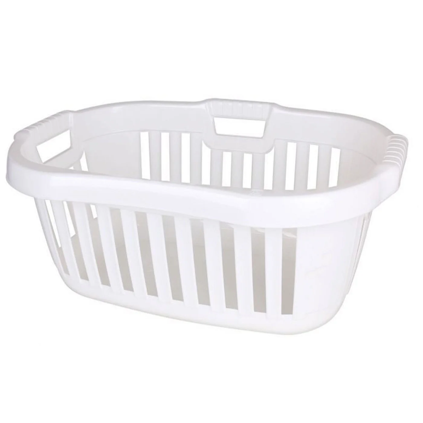 Round basket of white color for clothes 66x44x25 cm with a capacity of 50 liters. Plastic laundry basket c