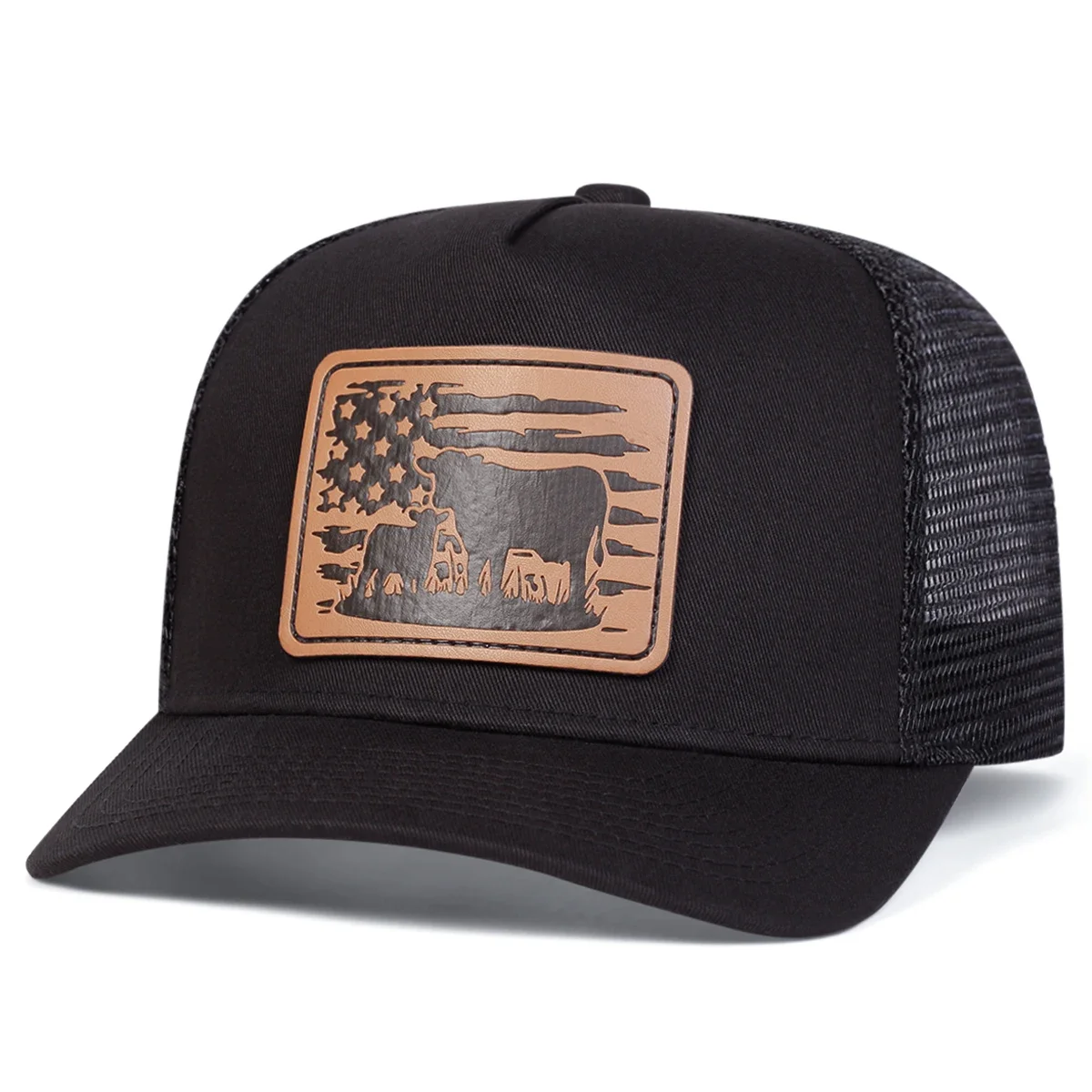 Unisex American Flag Cow Leather Label Baseball Net Caps Outdoor Adjustable Spring and Summer Casual Sunscreen Hat