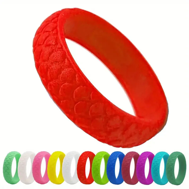 1pc Mesh Pattern Sports Silicone Finger Ring for Women Dragon Scales Wedding Rubber Bands Hypoallergenic Flexible Sporty