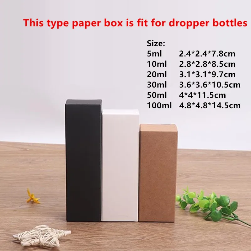 100pcs - 10ml/20ml/30ml/50ml/100ml  Blank White Black Kraft Paper Box for Dropper Bottle Cosmetics Party Gift Boxes valve tubes