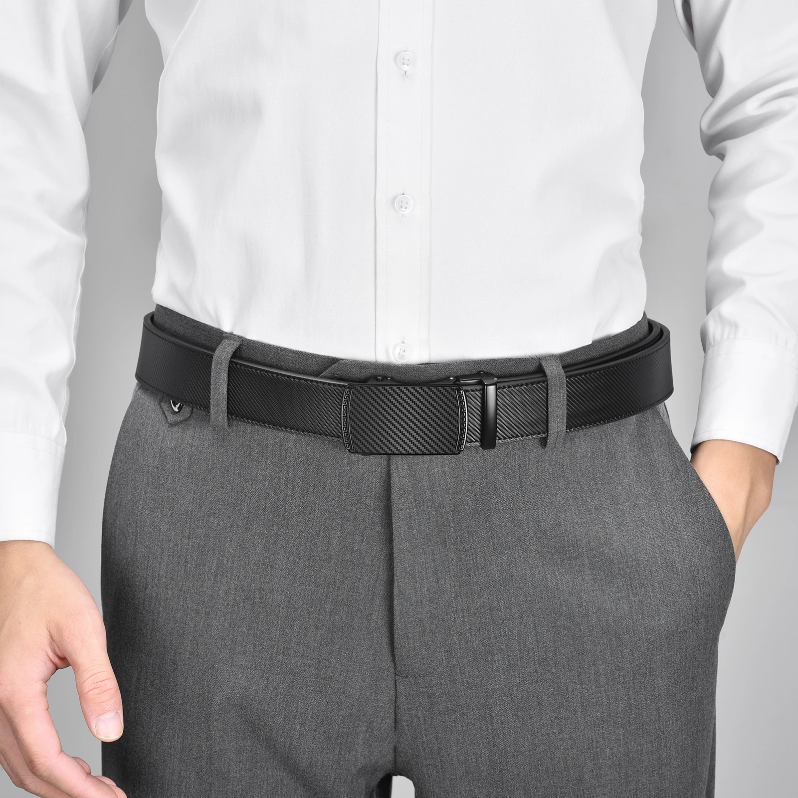 حزام جلد للرجال، حزام بسقاطة منزلق مع جلد ممتاز، حزام فستان بسقاطة مع مشبك نقرا تلقائي، هدية للزوج