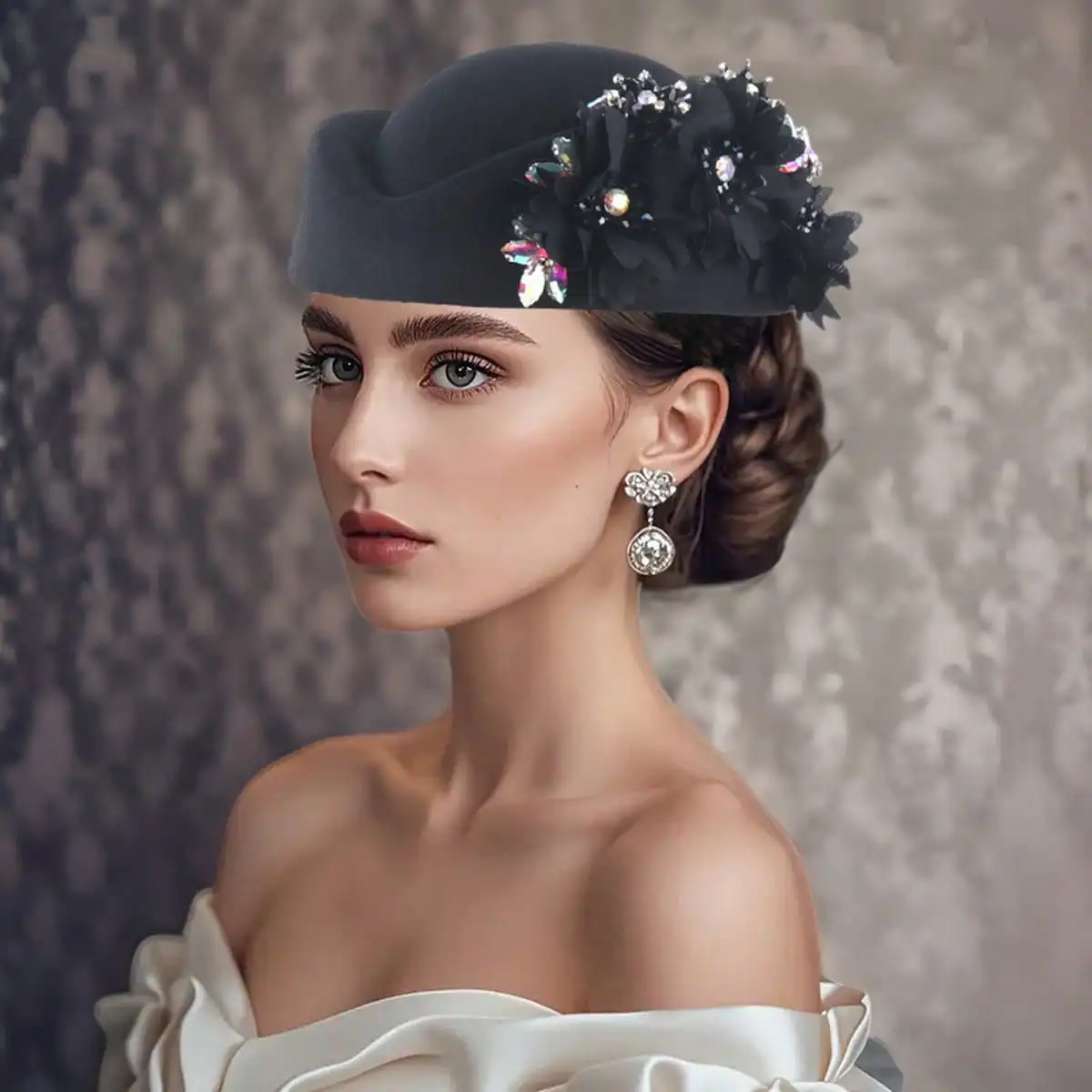 Frauen Pillbox Hut mit Blumen Vintage britischen Stil Derby Hüte Filz Baskenmütze Fascinators Caps für Kirche Tea Party