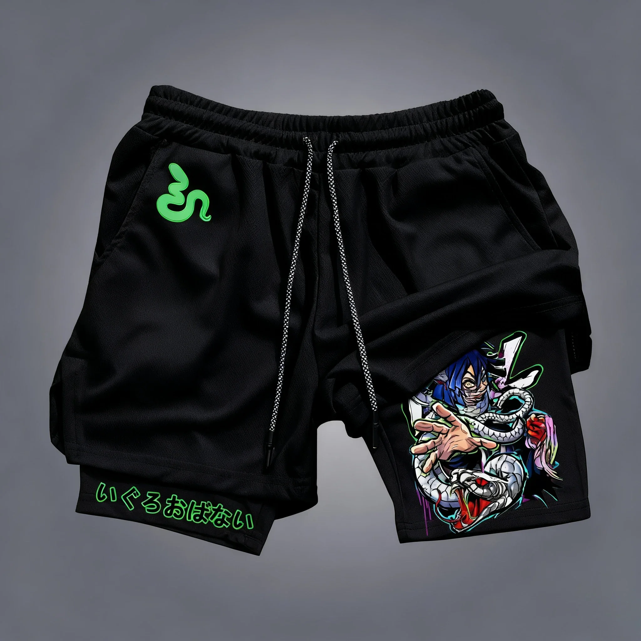 2025 Demon Slayer Shorts Man Streetwear Casual Zomer Mode Japanse Anime Print Shorts Dubbellaags Sportkleding Fitness Broek