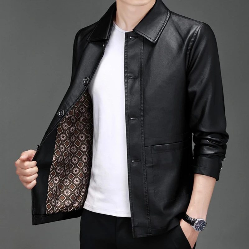 Autumn New Leather Suit Jacket Men Business Slim Fit PU Work Coat Man Korean Streetwear PU Leather Blazer Jackets Male Outerwear
