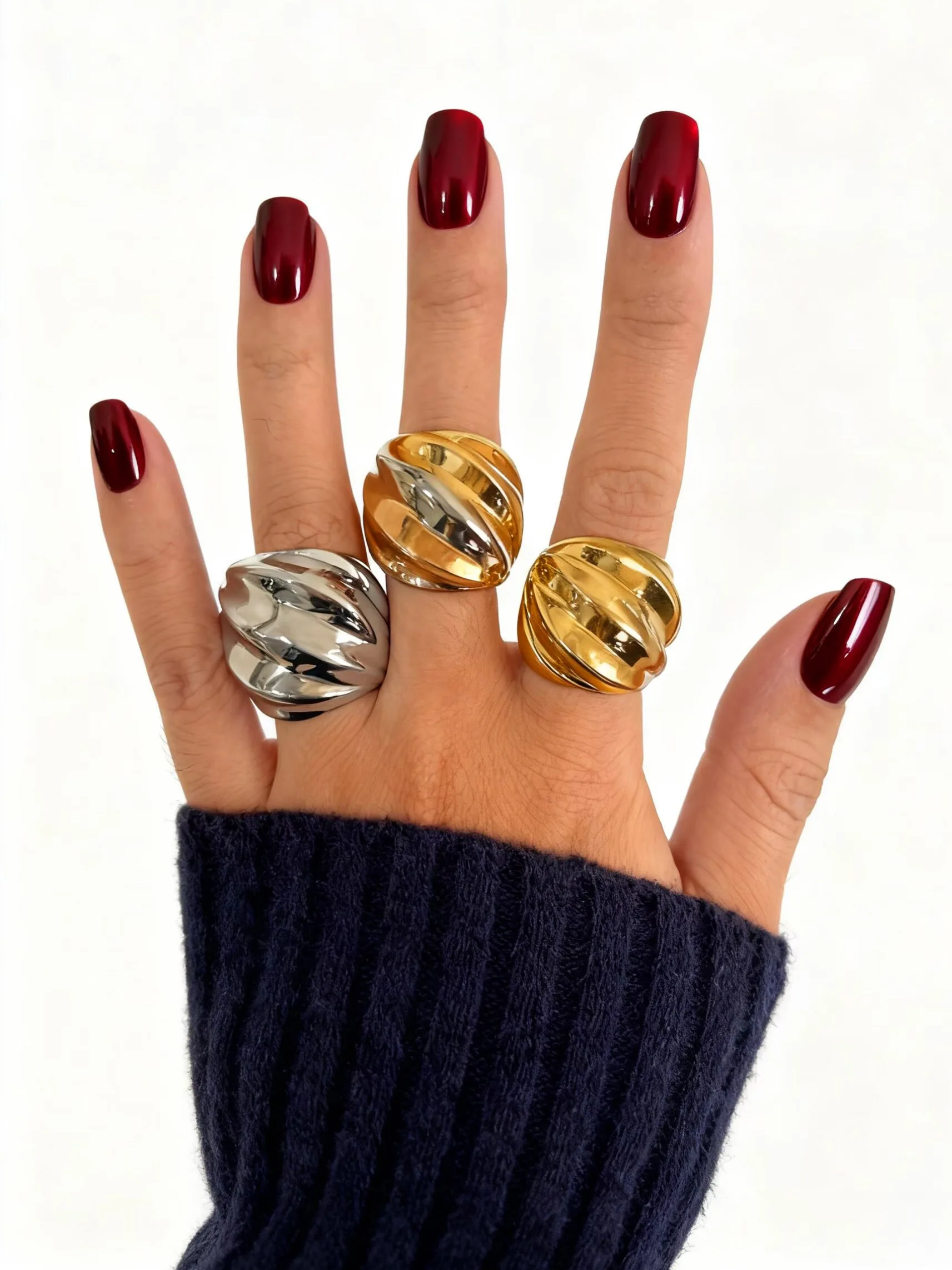 Peri'sbox Stainless Steel Thick Wave Wide Face Men's And Women's Rings Simple Daily Waterproof Party Jewelry Accessories Gifts