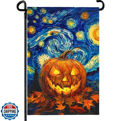 Cryfox Halloween Pumpkin Garden Flag Van Gogh Starry Night Yard Flags Moon Sk JJE DDI GGX