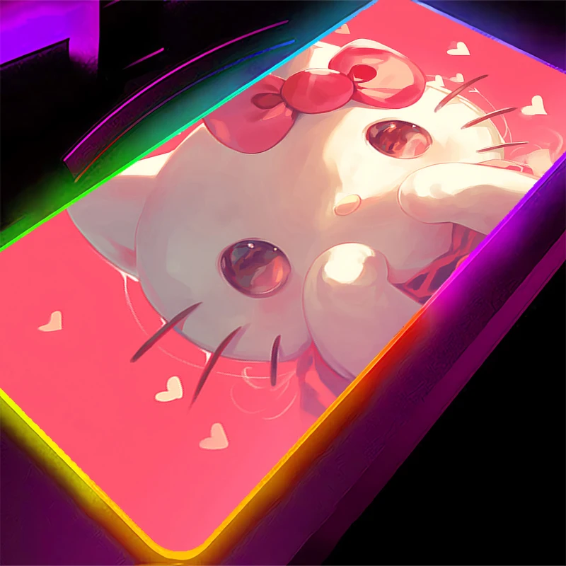 RGB Computer Varmilo Tastatur LED Mauspad Rastkante Hallo Kitty Hintergrundbeleuchtung Gaming Zubehör Gamer Teppich Schreibtisch Matte Mousepad