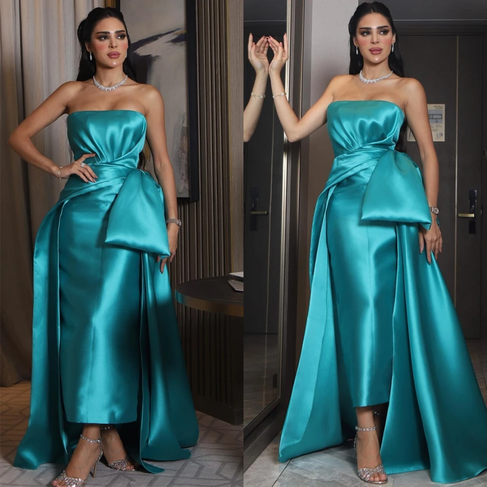 Customized Elegant Strapless Evening Dress and Exquisite Satin Special Occasion Gowns and Temperament Sleeveless Celebrity Gowns