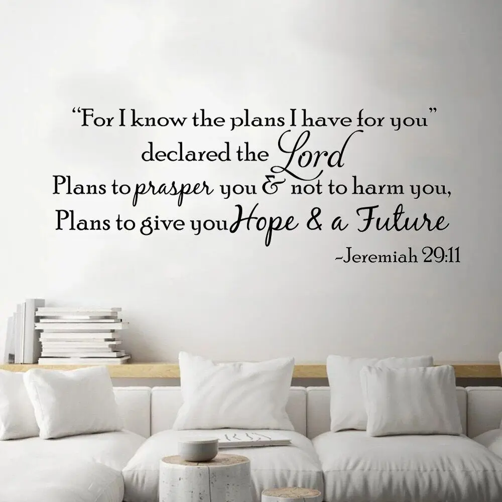 For I Know The Plans Quotes Wall Stickers Jeremiah 29:11 Decals Vinyl Room Bible Verse Hope Word Jesus Religion Decor DW13021