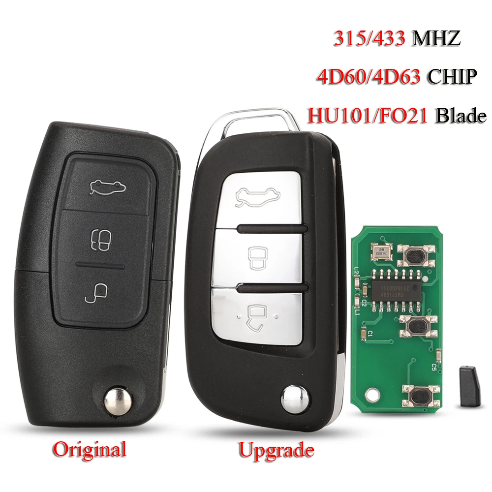 

jingyuqin 10PCS/Lot Flip Remote Car Key For Ford Focus Mondeo Galaxy Fiesta C Max S Max 315/433MHZ ID60/ID63 Chip HU101/FO21