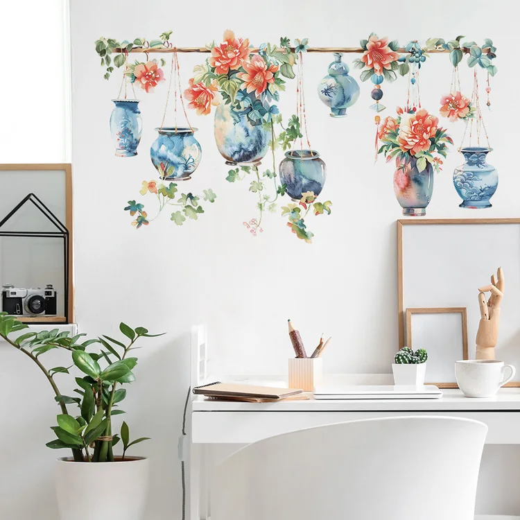 Farbige Vasen Blumen Wandaufkleber Wohnzimmer Hintergrund Dekor Tapete für Schlafzimmer Heimdekoration Selbstklebende Kunst-Aufkleber – Detail 4