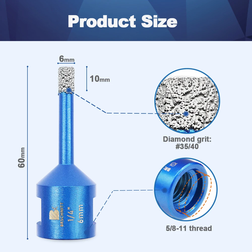 BRSCHNITT 1pc Dia 6/8/10mm Diamond Drills Bit Porcelain Tile Cutter Drilling Bit Cuttting For Granite Marble Stone Hole Saw 5 8