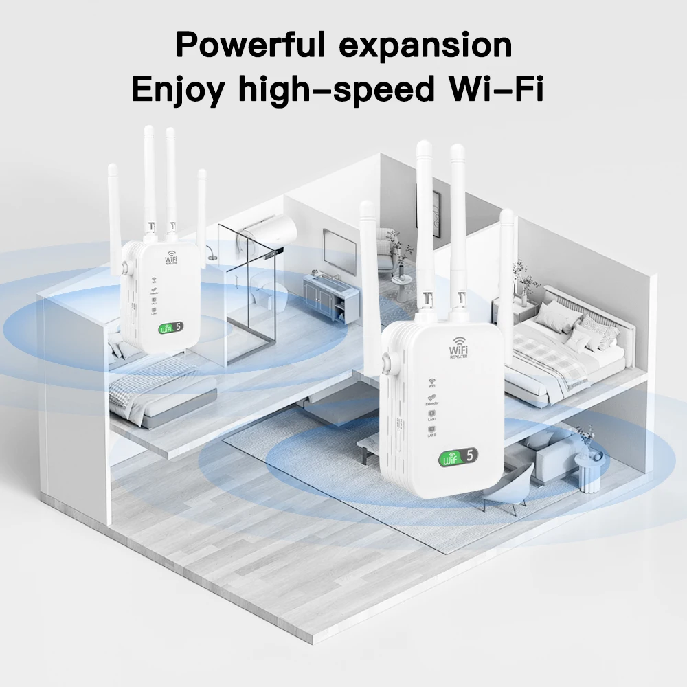 1200Mbps WiFi Repeater Wireless Extender Dual Band 5GHz&2.4GHz Network Amplifier 802.11AC Wi Fi Router Signal High Gain Antennas