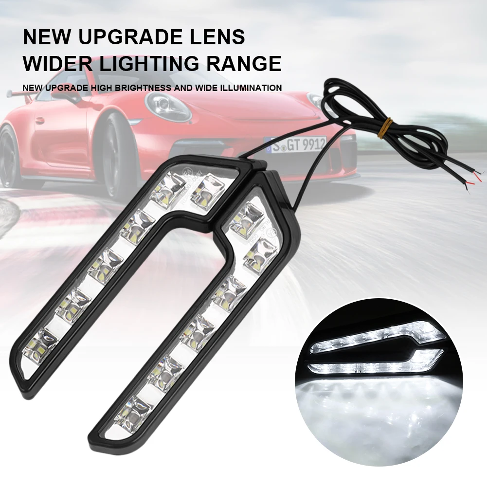 

2PCS Universal LED Car Daytime Running Light 6LED 12V L-shaped DRL White Light 660LM Waterproof Driving Fog Lights Accessories