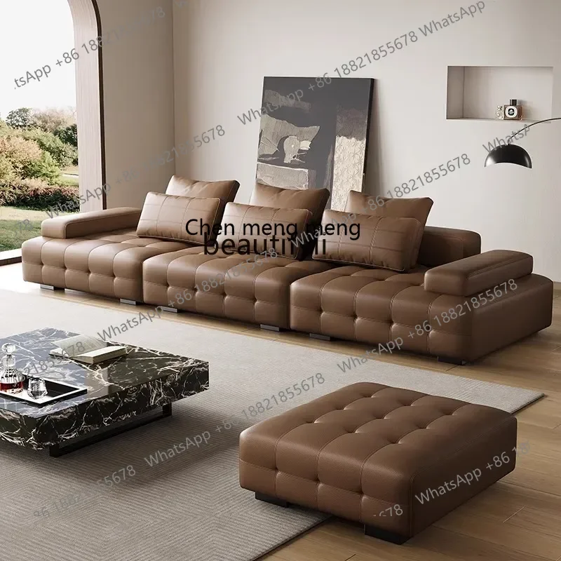 X   Brown ecological leather sofa combination Italian minimalist comfort high-grade high-rebound sponge