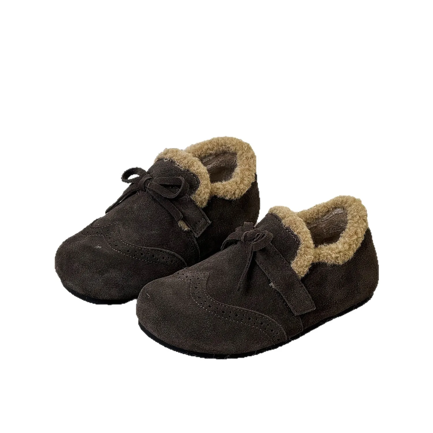 

Winter Korean-Style Children's Girls Bow-Tie Frosted Leather Plush Flats Shoes Kid Toddler Princess Casual Cotton-Padded Shoes