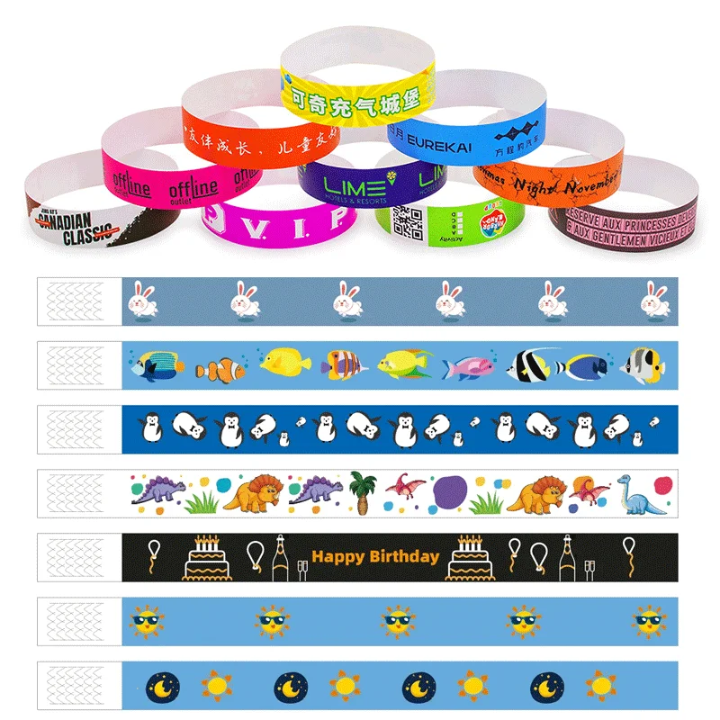 

100 изготовленных на заказ бумажных браслетов DuPont, одноразовые водонепроницаемые браслеты для дней рождения, свадеб, вечеринок, билетов входа и в клетку
