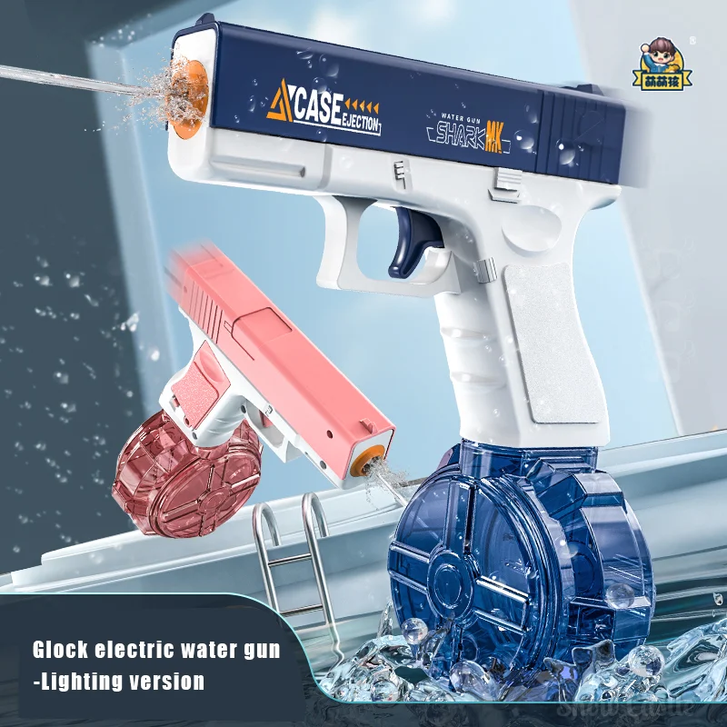 Pistola de agua eléctrica Glock, chorro automático con pistola, pistola realista, bozal, llama, verano, playa al aire libre, piscina, juguete de fiesta