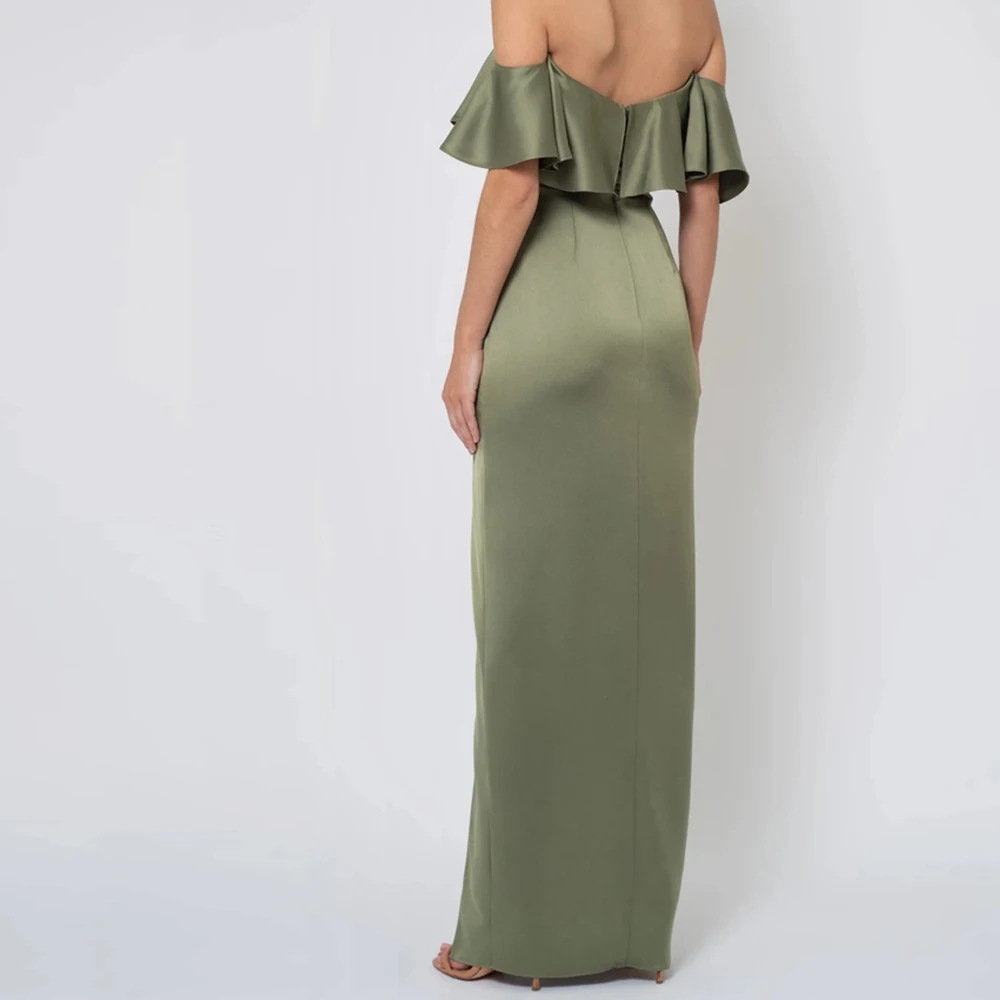 Robe de soirée en Satin, épaules dénudées, tempérament personnalisé, sans bretelles, manches courtes, longueur au sol droite