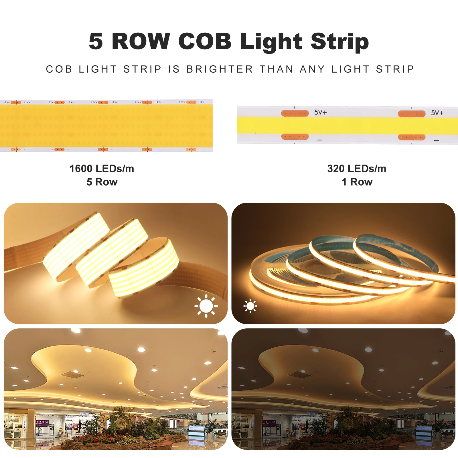 超高輝度COB LEDストリップライト 12V 24V 1600LEDs/M フレキシブルテープリボン 幅30mm ホームランプストリップ 室内/寝室/キッチン用