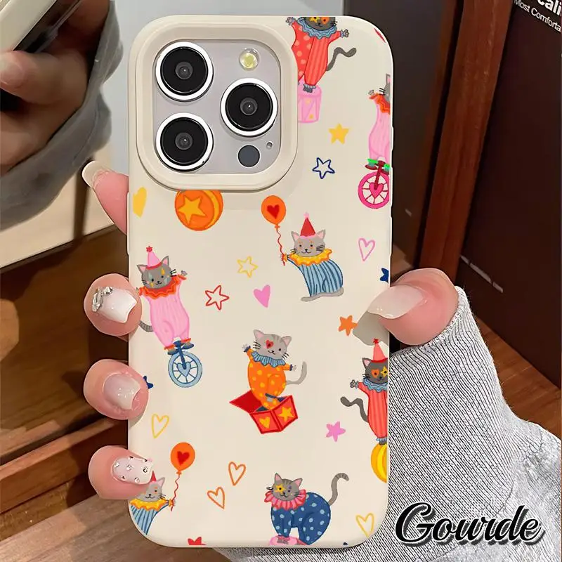 

Gourde Funny Circus cats Halloween Pattern Original Phone Case for iPhone 16 15 14 13 12 11 Pro iphone 17 Soft Silicone Casing
