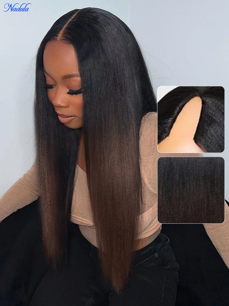 

Nadula Lifesaver ScalpLook™ V Part Human Hair Wig Chestnut Brown Ombre Color Yaki Straight V Part Wig for Begginer Density 180%