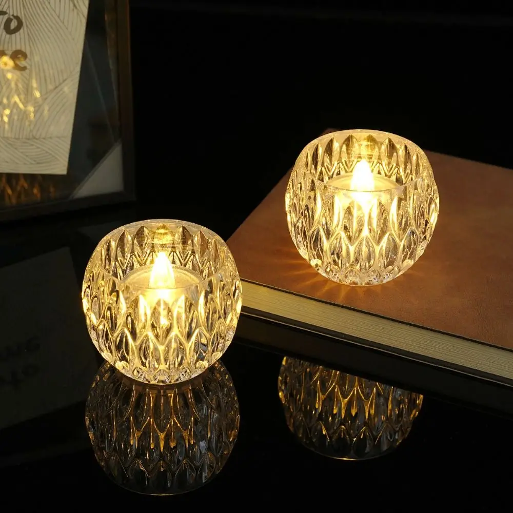 Transparent Flameless LED Candle Romance Warm Yellow TeaLight Candle LED Christmas Snowflake Simulation Candle Valentine's Day