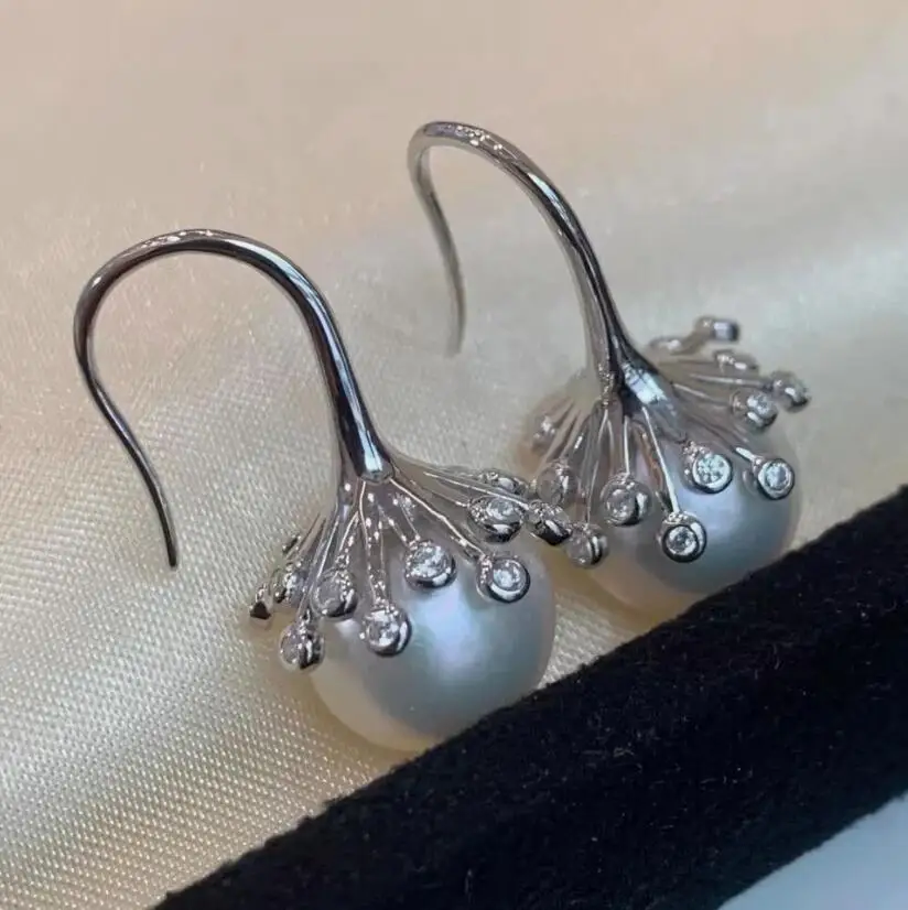 classic 11-12mm south sea round white pearl dangle earring 925s