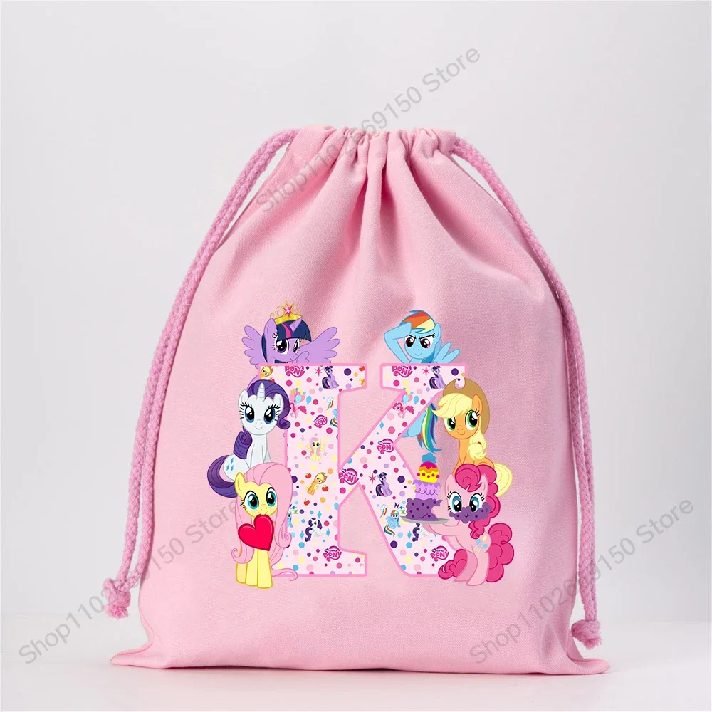 My Little Ponys Girl Anime Cute Drawstring Bag Kids Cartoon Printed Handbag Children Fashion Draw String Bags Casual Accessories