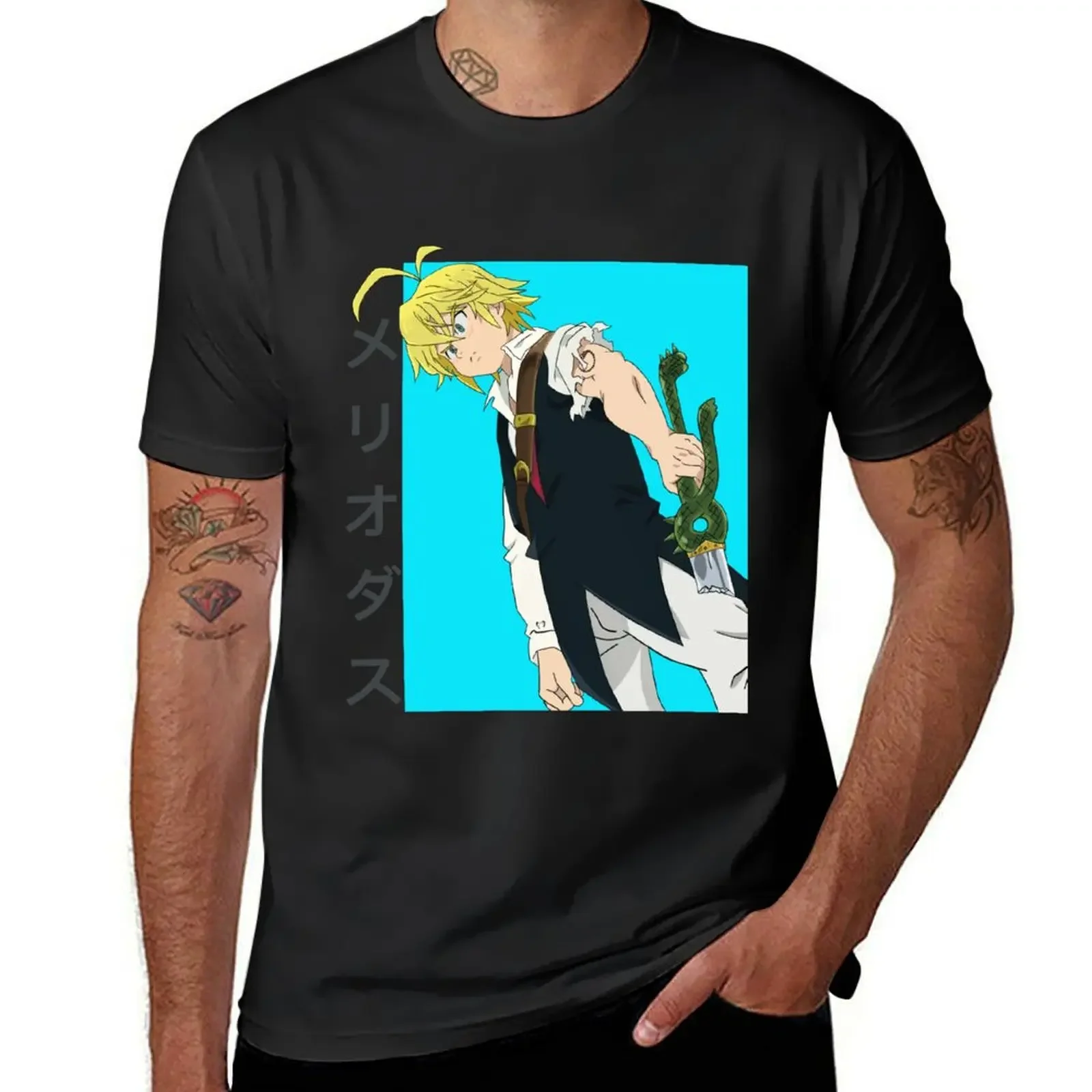 

Meliodas with name in Japanese T-Shirt plus size clothes plain plain black t shirts men