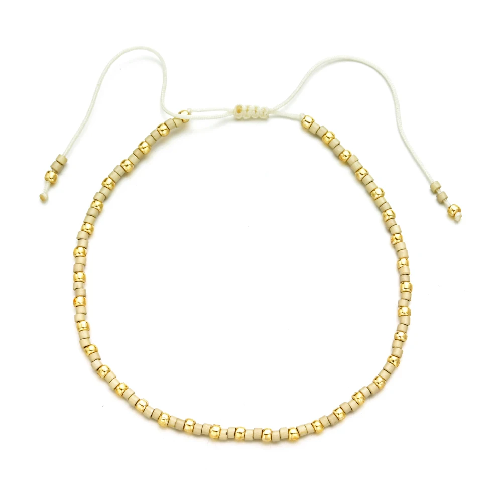 ZMZY Boho Glass Bead Bracelet Handmade Stack Gold Color Tiny Beads Lucky Rope Chain Adjustable Cord Fashion Jewelry For Women