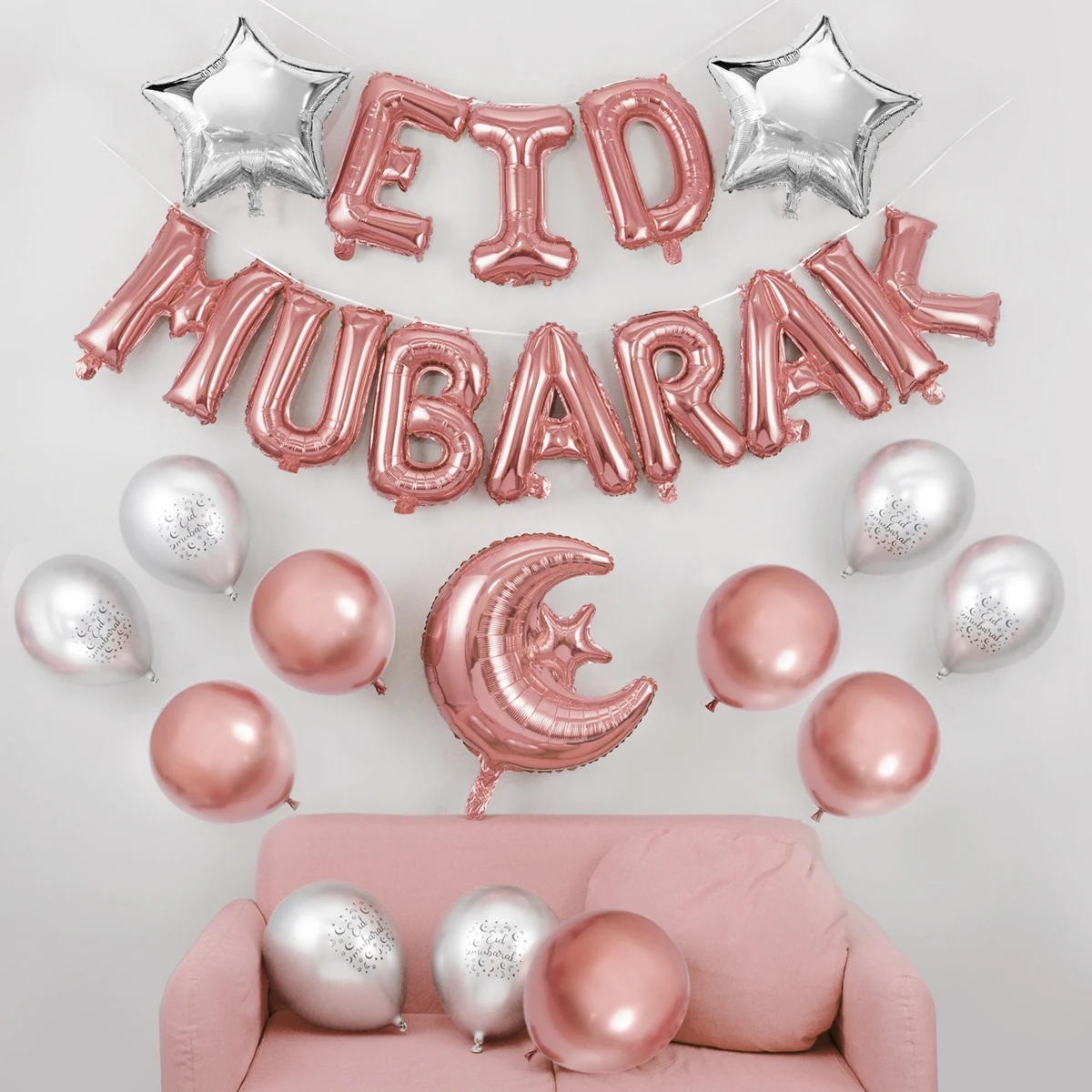 27 pz Eid Mubarak palloncini decorazione 2024 musulmano Hajj Decor Ramadan Kareem Festival Banner Star Moon Foil Balloon