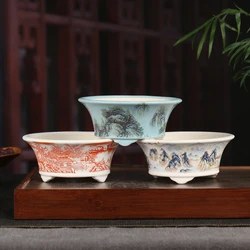 Chinese Style Yixing Purple Sand Colored Flower Pot Retro Desktop Decoration Bonsai Pot Round Ceramic Succulent Flower Pot 1PCS