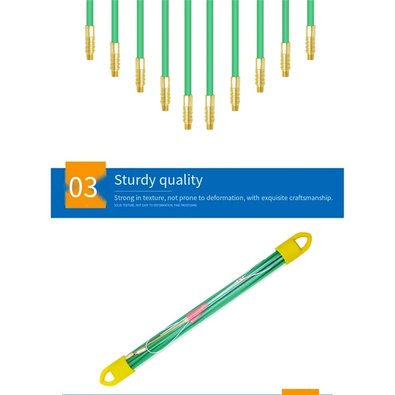 AS60-Fiberglass Fish Tape Cable Rods Hook And Hole Kit Pull/Push Kit For Electrical Wire Running Glow Rod