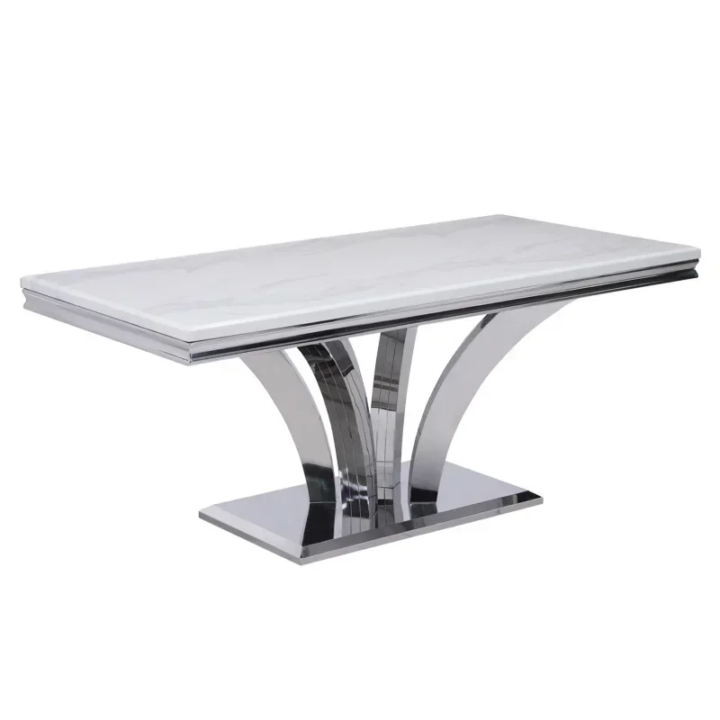 Light luxury marble dining table household high-end rectangular cross-border Middle East stainless steel dining table and chairs