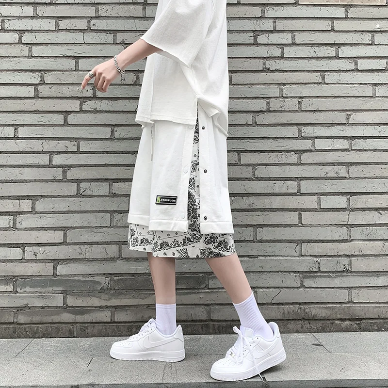 

Button Detailing ort Pants Men's Baskeall Sle Seven-Foot High Street American Trendy Fruit Flower Print Loose Fit Summe...