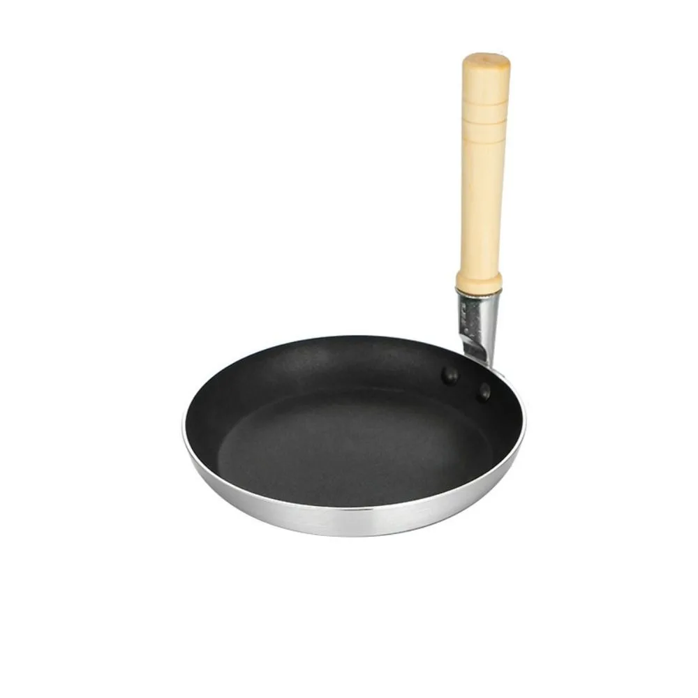 Sartén para tortilla con mango Vertical de madera, sartén profesional de aluminio para arroz Omurice, sartén para tortitas de estilo japonés de conducción rápida del calor