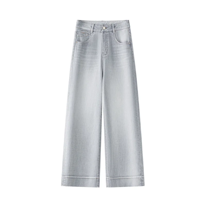 Morandi Ash jean à jambes larges pour femme, pantalon droit étroit drapé ample et amincissant, polyvalent, automne