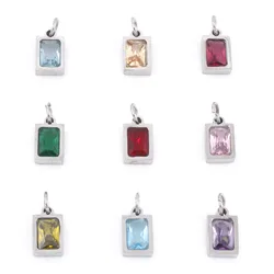 1PC 13x6mm Rectangle Colorful Glass Zircon Charms For Jewelry Making 304 Stainless Steel Pendants Diy Necklace Earrings Findings
