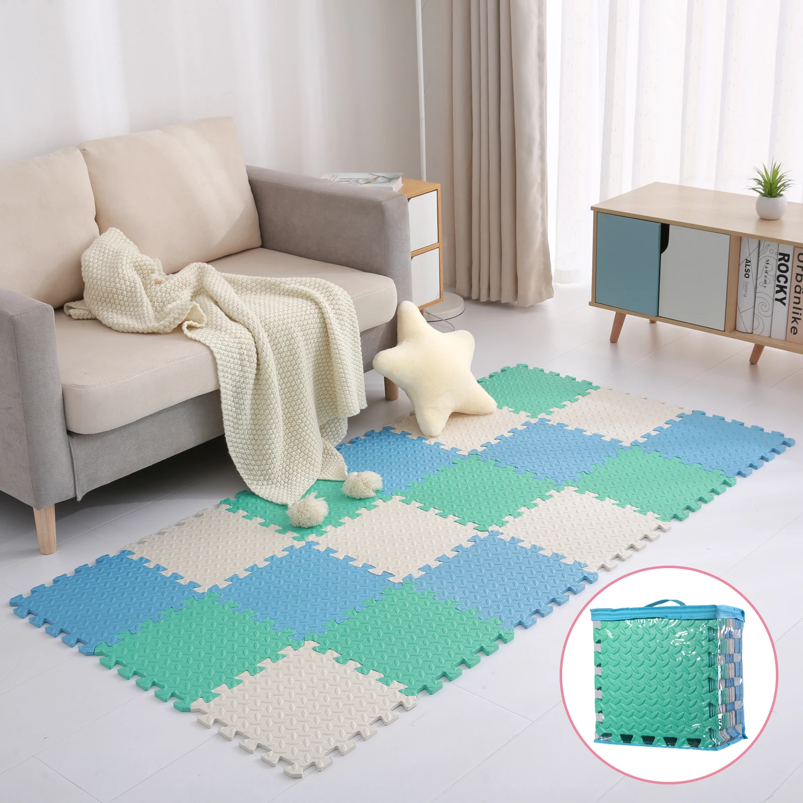 30*30*1cm (18 Pcs/Set), Multi-Colored Interlocking Foam Puzzle Floor Mats with PVC Bag for Baby Birthday, Christmas Gifts