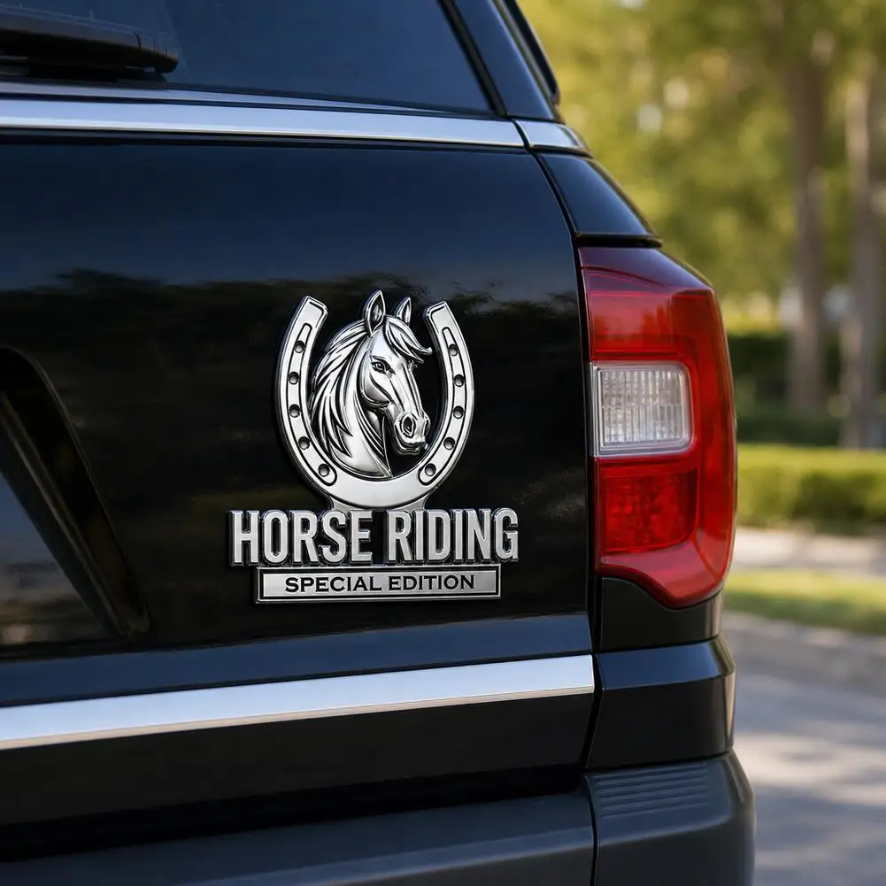 Self Adhesive 3D Metal Horse Head Horseshoe Car Emblem Waterproof Horse Riding Badge Sticker Auto Truck Body Tail Decoration