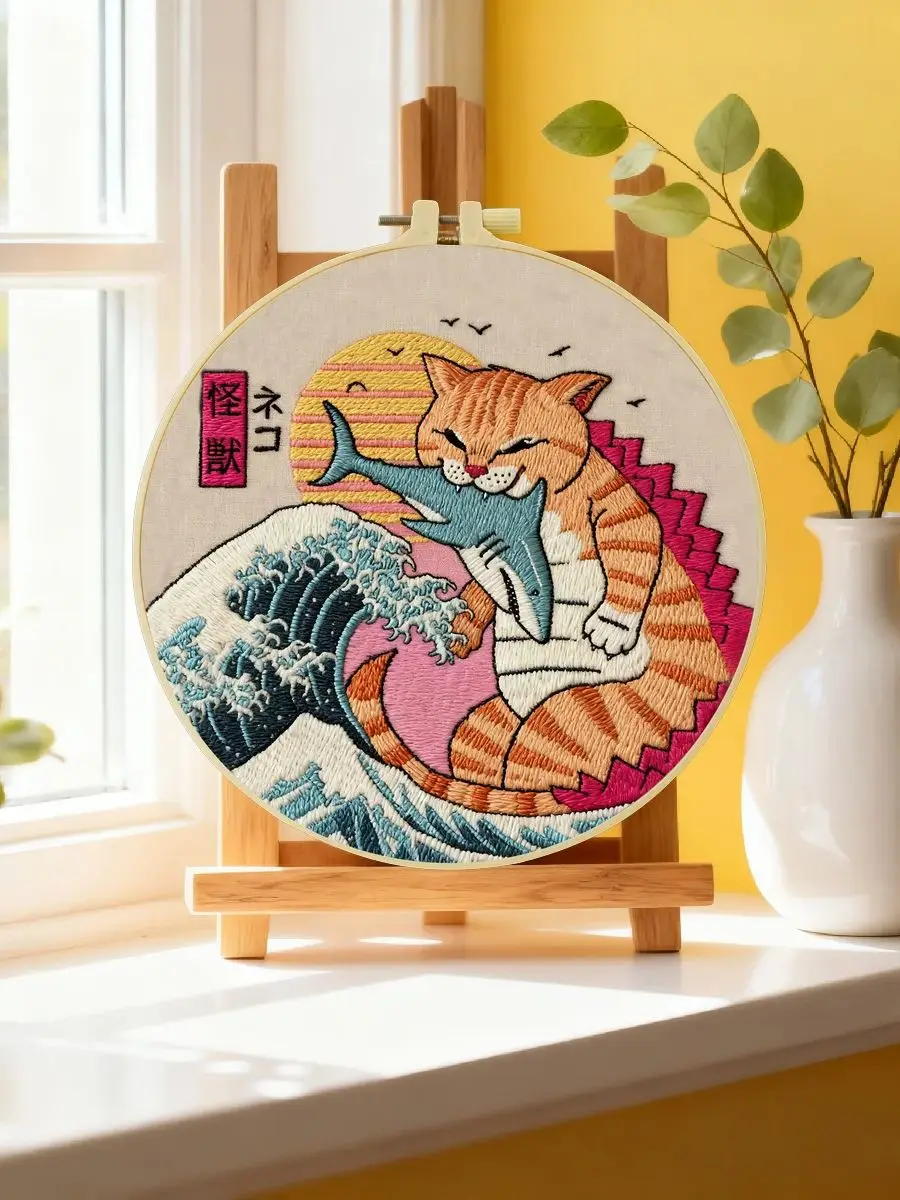 1 Stück 20X20CM/15X15CM 7,87/6,3 Zoll Monster-Katzen-Stickerei Starter-Set DIY-Kit DIY-Stickerei-Set Handarbeit Nadelkunst – Detail 6