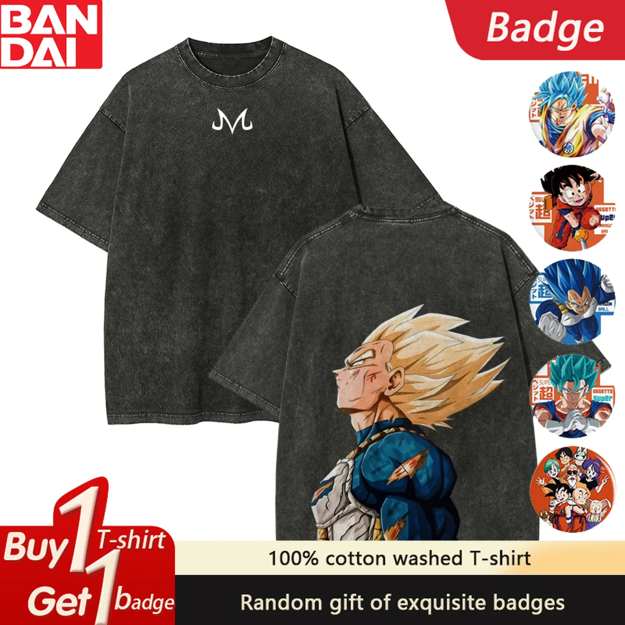 

Dragon Ball Anime Printed Retro Washed T-shirt for Summer Men and Women in Plus Size Harajuku Loose Casual Short Sleeved Top