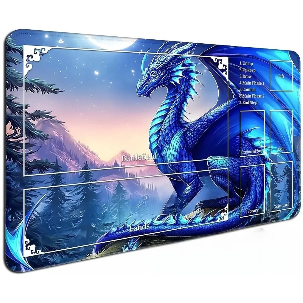 Blue Fantasy Dragon Pattern PlayMat Durable Office Deskpad Parties Gathering Card GameMat  Non-slip Keyboard PC Gaming Mouse Pad