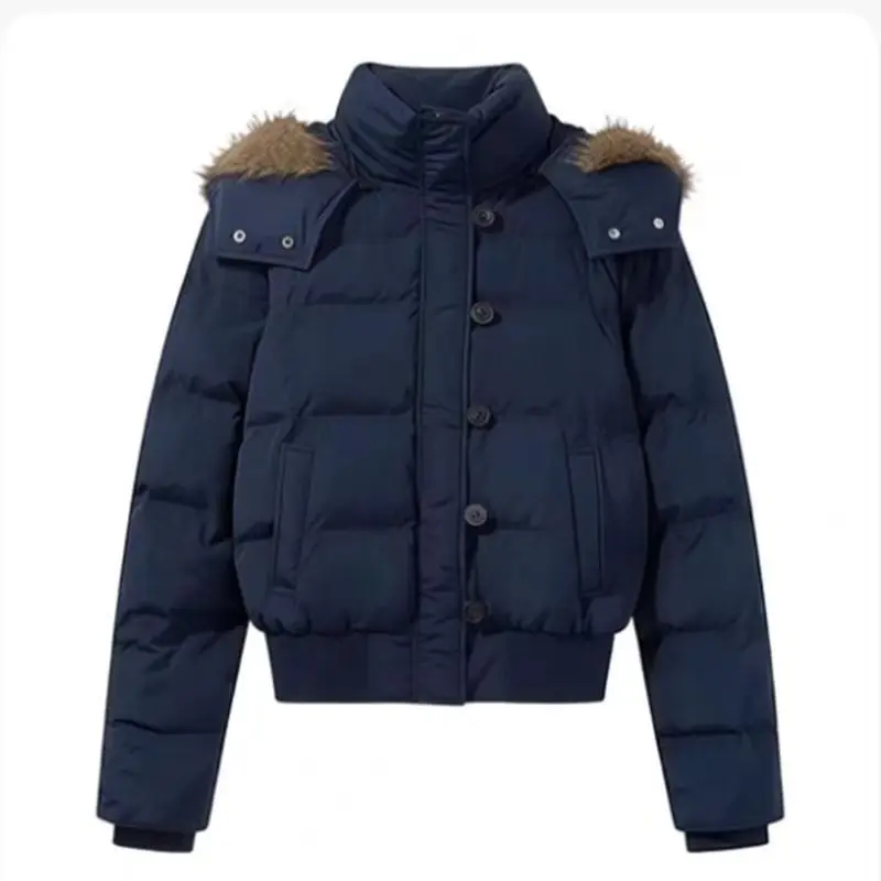 Winter new cotton jackets hooded fur collar short style small 2026 cotton coat thickened warm cotton coat puffer jacket women