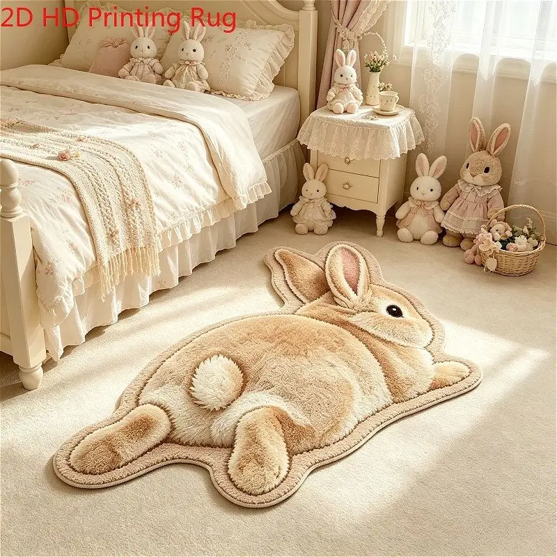 VIKAMA 3D Shaped Fluffy Rabbit Rug Anti Slip Soft Plush Alfombra Cute Cartoon Animal Bedroom Bedside Kids Floor Decor Mat