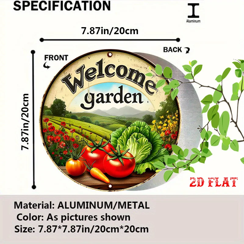 2D Flat, 2D Flat 1pc Garden Round Aluminum Sign, Outdoor Metal Tin Sign - Welcome Rustic Metal Wall Art, Harvest Metal Wall Art