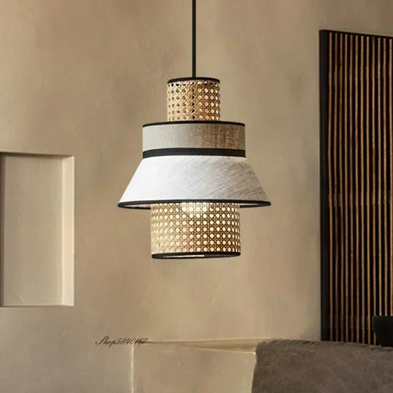 

2024 Wabi Sabi Pendant Lights Minimalist Cloth Rattan Lamp Living Room Dining Room Kitchen Decor Suspension Restaurant Lamps